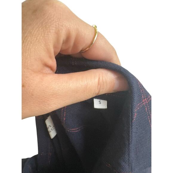 Saturdays New York City Navy Maroon Large Plaid Button Down Camp Shirt - S - Picture 5 of 7